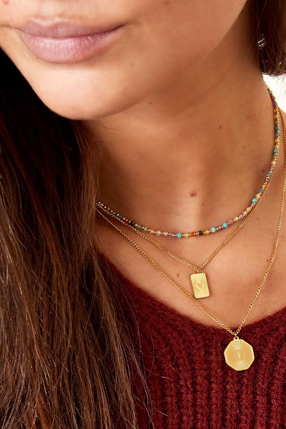 Halskette Quadrat Anhänger Herz Goldfarbe Edelstahl h5Bild2